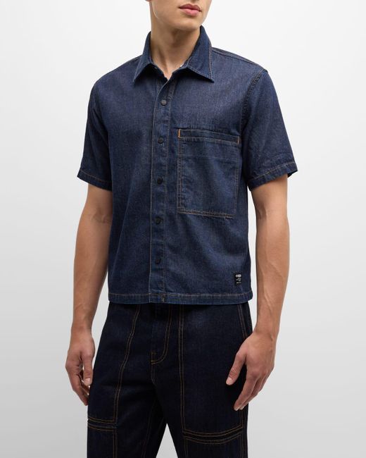 Hudson Blue Cropped Rigid Denim Shirt for men