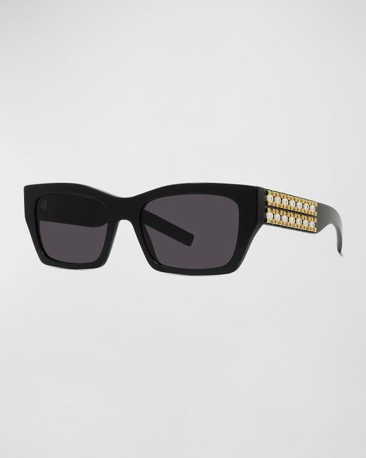 Givenchy Black Plumeties Crystal & Acetate Rectangle Sunglasses