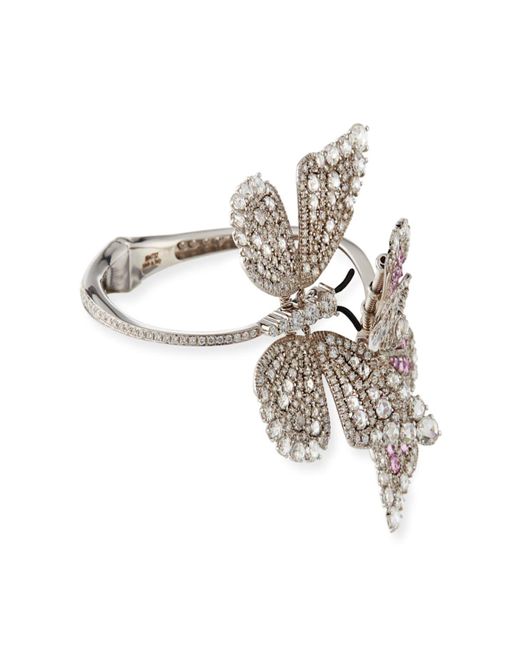 Staurino Metallic 18k White Gold Diamond & Pink Sapphire 2-butterfly Bracelet