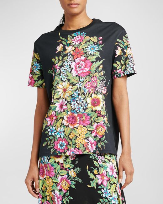 Etro Black Bouquet Floral-print Short-sleeve Cotton T-shirt