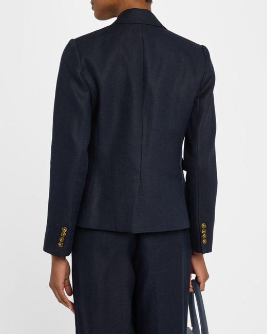 Argent Blue Single-Button Basketweave Linen Blazer