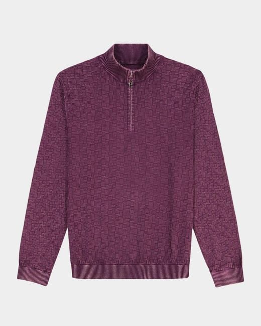 Robert Graham Purple Aubin Jacquard Knit Quarter-Zip Sweater for men