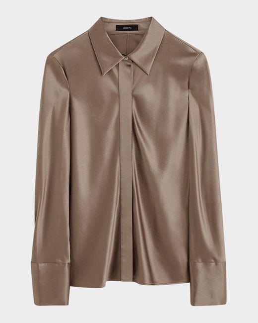 Joseph Brown Brunel Button-Down Silk Satin Blouse