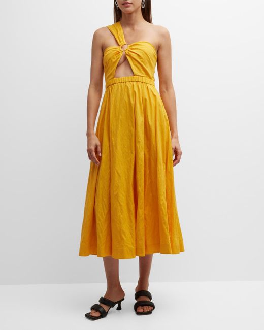 Jason Wu Yellow One-shoulder Cutout A-line Midi Dress
