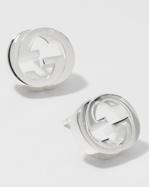 Gucci Metallic Silver Interlocking G Sterling Stud Earrings