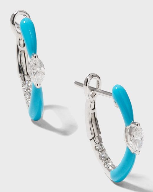 Frederic Sage Blue White Gold Marquise Center And Turquoise Enamel Hoop Earrings