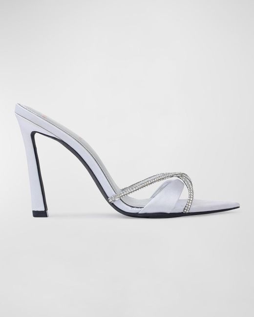 Black Suede Studio White Sienna Crystal Crisscross Mule Sandals