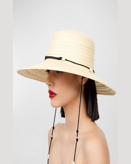 Sensi Studio Natural Lampshade Texturized Straw Bucket Hat With Shells