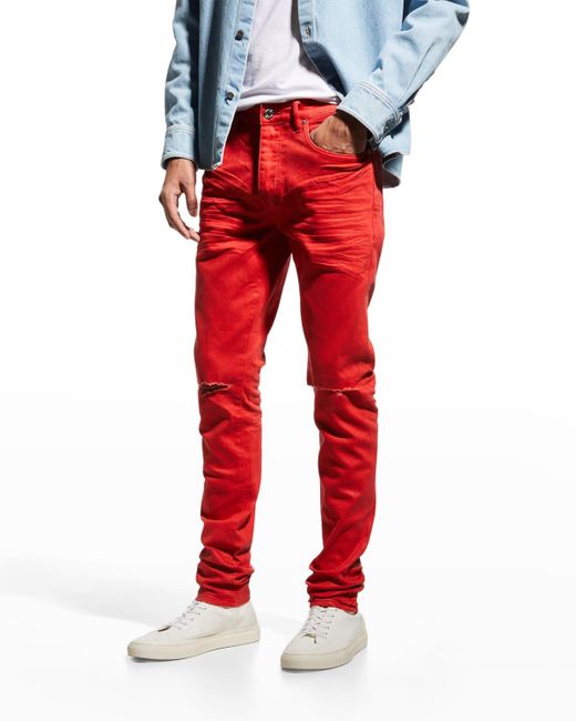 Purple Red Coated Skinny-fit Jeans for men