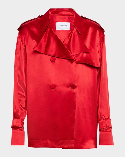 Ferragamo Red Double-Breasted Satin Jacket