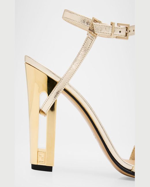 Fendi Delfina Metallic Sequin Block-Heel Sandals