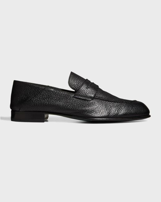 Brioni Black Almond-Toe Leather Penny Loafers for men