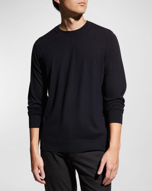Theory Black Regal Wool Crewneck Sweater for men