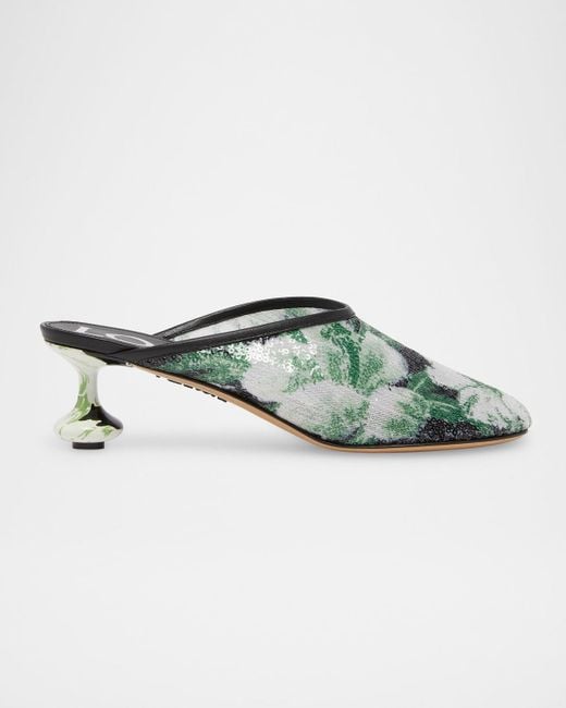 Loewe Green Toy Floral Sequin Mules