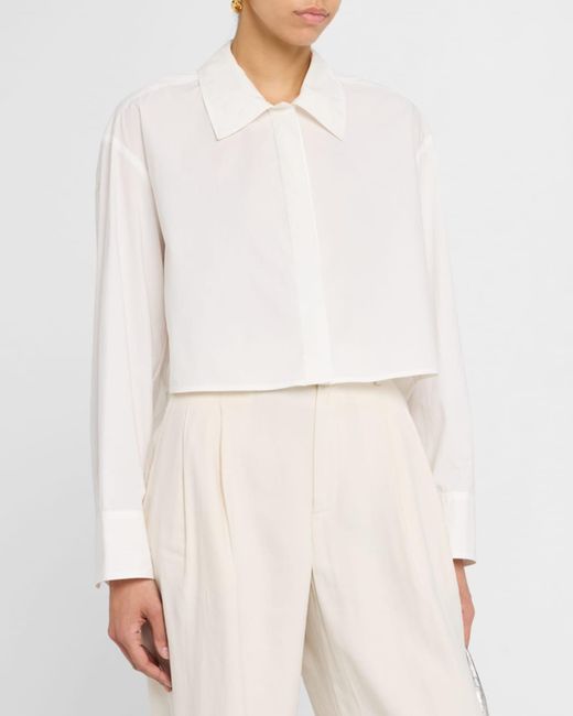 A.L.C. White Maude Cropped Button-Front Top