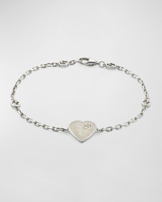 Gucci Natural Sterling Silver Heart Bracelet With Interlocking G