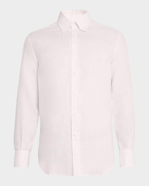Brunello Cucinelli Pink Linen Casual Button-Down Shirt for men