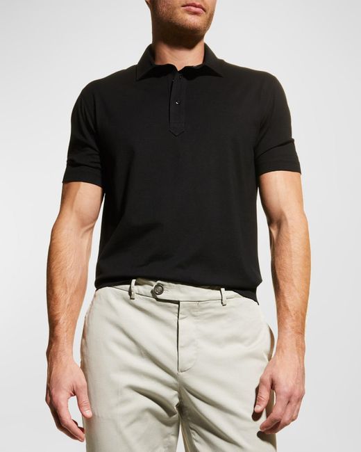 Brunello Cucinelli Black Jersey Polo Shirt for men