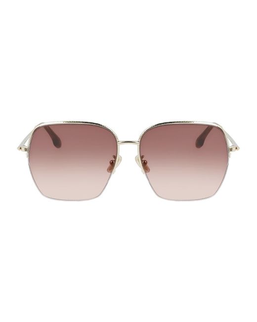 Victoria Beckham Pink Hammered Oversized Square Metal Sunglasses