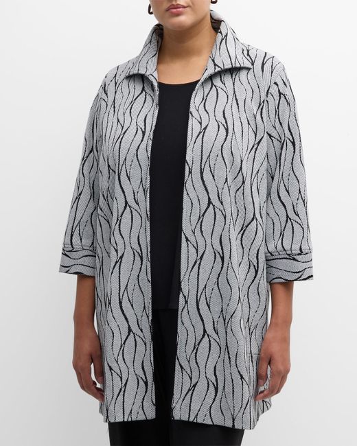 Caroline Rose Plus Gray Plus Size 3/4-Sleeve Wave Intarsia Knit Topper