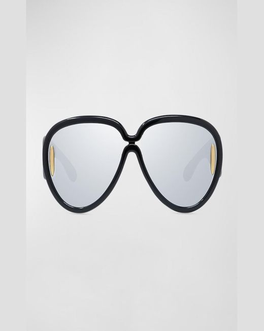 Loewe Black Anagram Mirrored Acetate Round Sunglasses