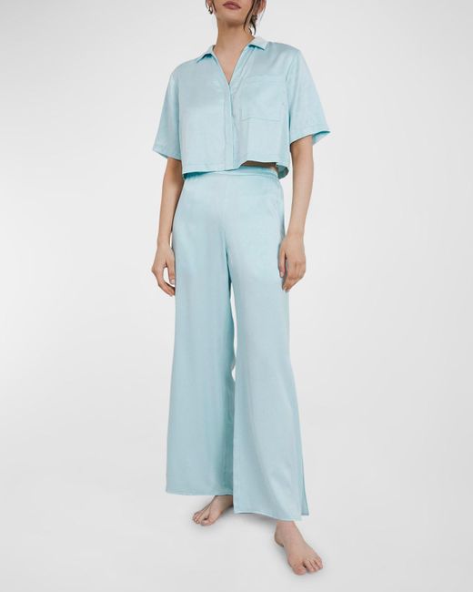 Lunya Blue Washable Silk High-Rise Pant Set