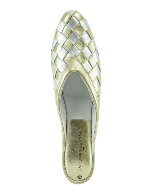 Jacques Levine White Woven Leather Wedge Slippers