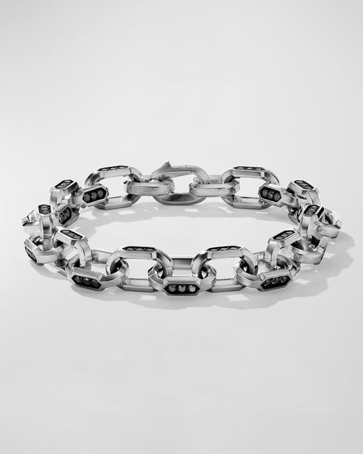 David Yurman Metallic Hex Chain Link Bracelet With Black Diamonds In Silver, 9.5mm for men