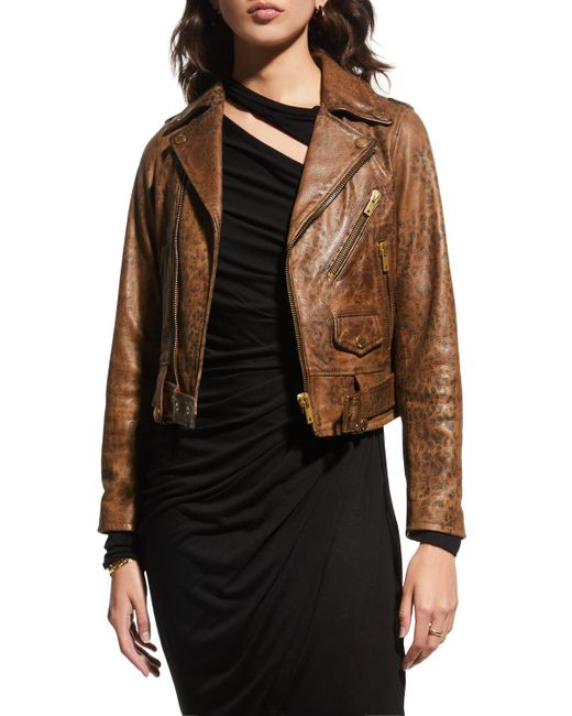 Golden Goose Deluxe Brand Black Faded Leopard-Print Leather Jacket