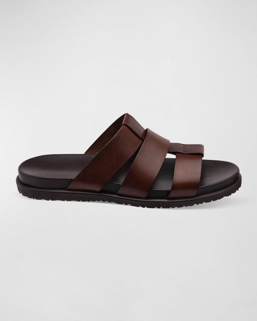 Bruno Magli Brown Empoli Three-strap Leather Slide Sandals for men