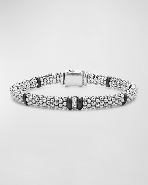 Lagos Metallic Sterling Silver Black Caviar Diamond Bracelet