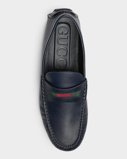 Gucci Blue Apos;S Leather Moc-Toe Drivers for men