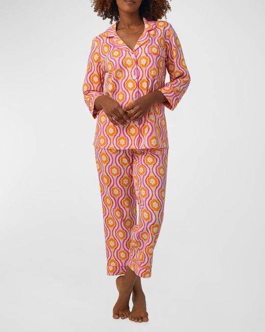 Trina Turk x Bedhead Pajamas Orange Cropped Floral-Print Cotton Jersey Pajama Set