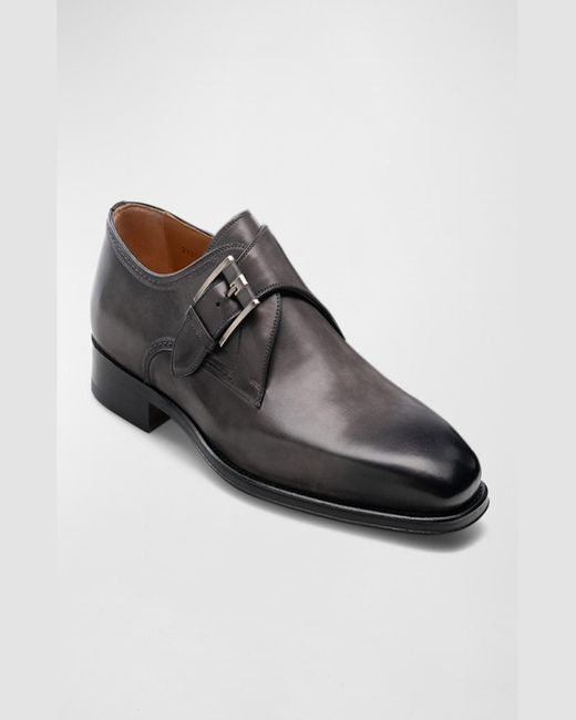Magnanni Shoes Black Marco Ii Single-monk Leather Dress Shoes for men