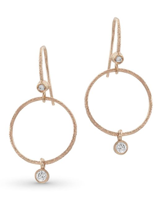 Dominique Cohen Metallic Textured 18k Rose Gold Diamond Hoop Drop Earrings