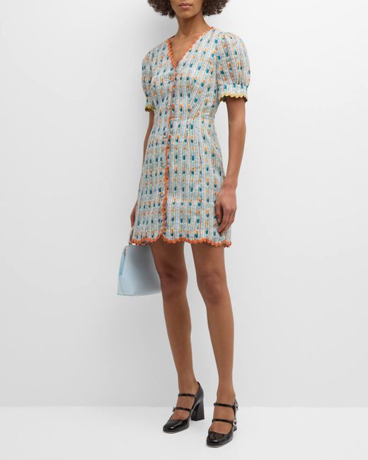 Saloni Multicolor Marlee Short Embroidered Linen Dress