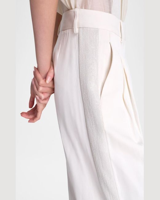 Twp White Sulli Linen-Blend Trousers With Sequined Side Stripes