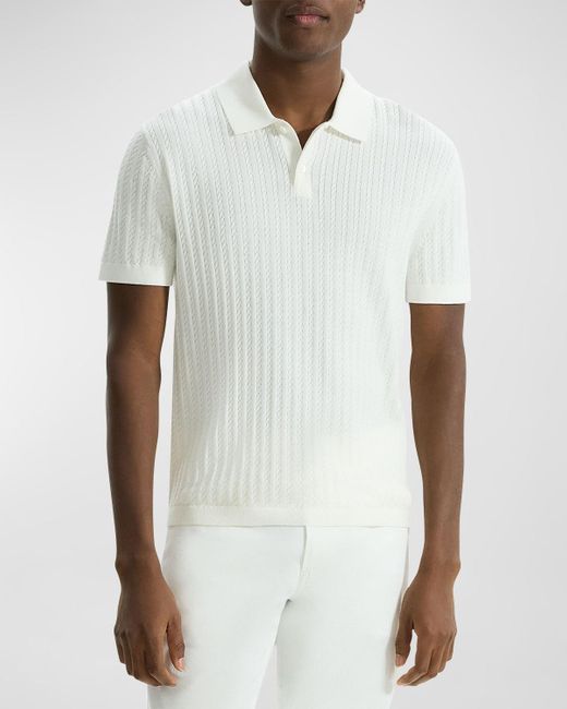 Theory White Cable-Knit Polo Sweater for men