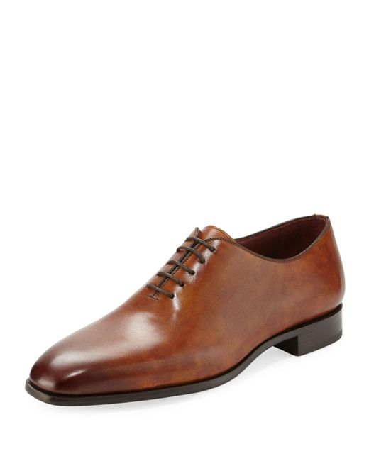 Neiman Marcus Men&#39;s One-piece Leather Lace-up Dress Shoe in Brown for Men - Lyst