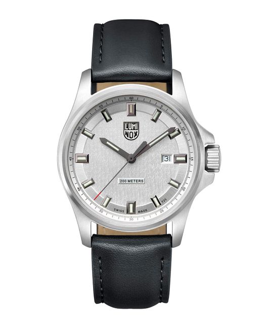 Luminox Gray Dress Field Watch With Leather Strap, Black for men