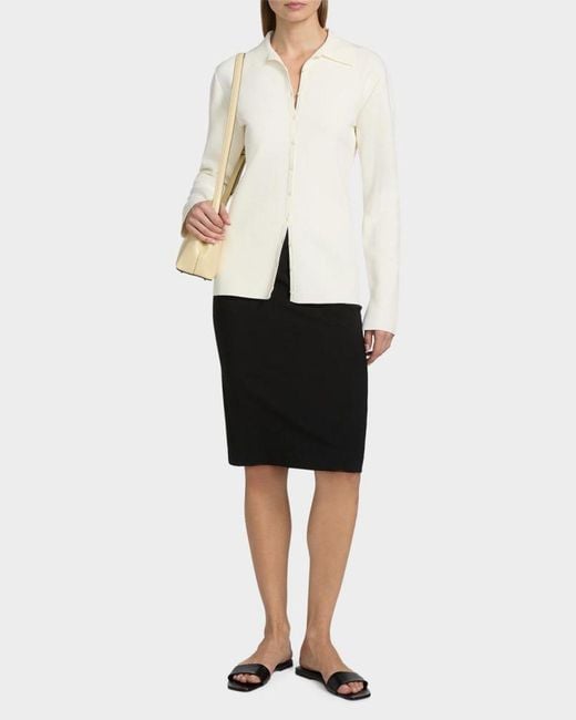 Totême White Compact Knit Buttoned Top