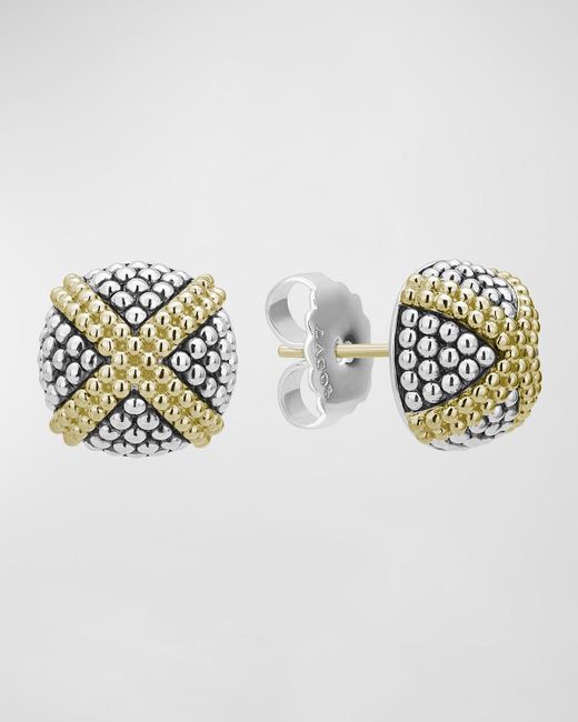 Lagos Metallic Signature Caviar Two-tone Domed X-stud Earrings