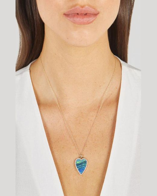 Jennifer Meyer White Yellow Gold Blue Opal Inlay Heart Necklace