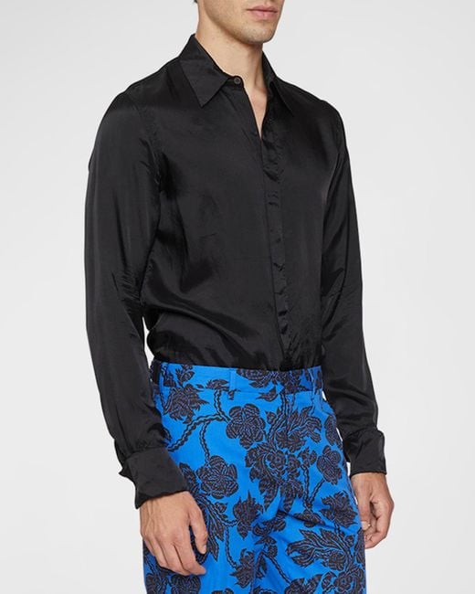 Dries Van Noten Blue Carvie Tuxedo Shirt for men