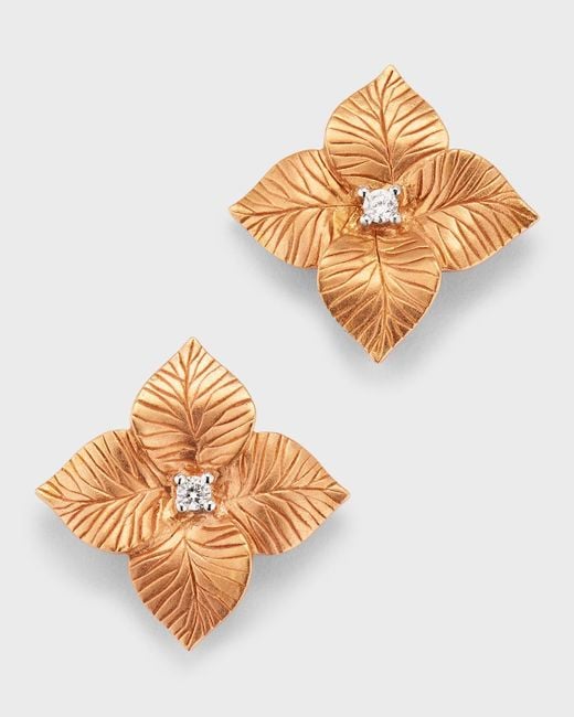 Piranesi White 18K And Rose Small Satin Flower Stud Earrings With Diamonds