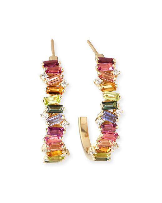 KALAN by Suzanne Kalan White 14k Yellow Gold Rainbow Half-hoop Earrings W/ Diamonds