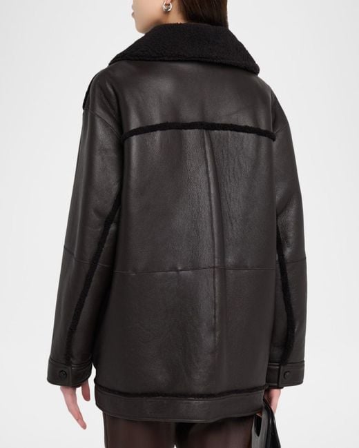 Theory Black Reversible Shearling Cocoon Coat