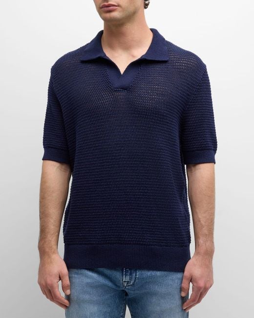 FRAME Blue Cotton-Silk Polo Sweater for men
