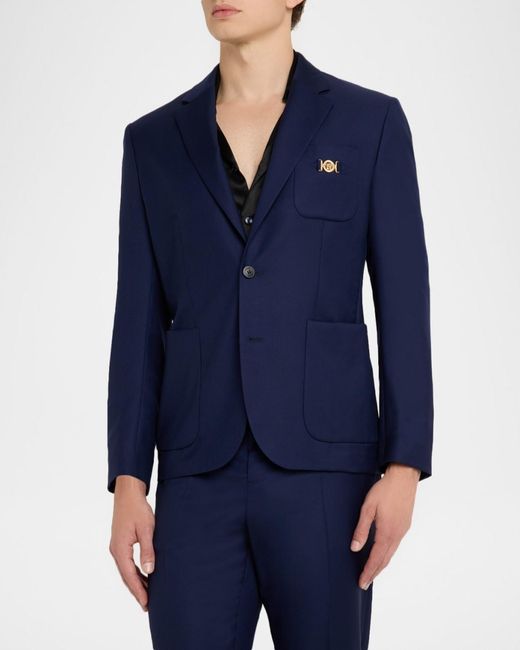 Versace Blue Apos;S Wool Single-Breasted Blazer for men