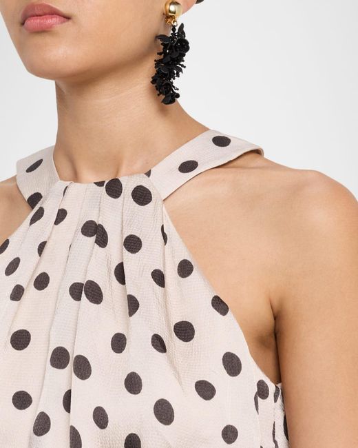 Saloni White Ruby Polka-Dot Midi Dress